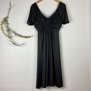 Minus Black Gray Ruched Bodice Flutter Dress